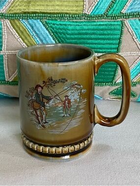 VTG Wade Irish Porcelain Coffee Mug Men Fly Fishing Scene